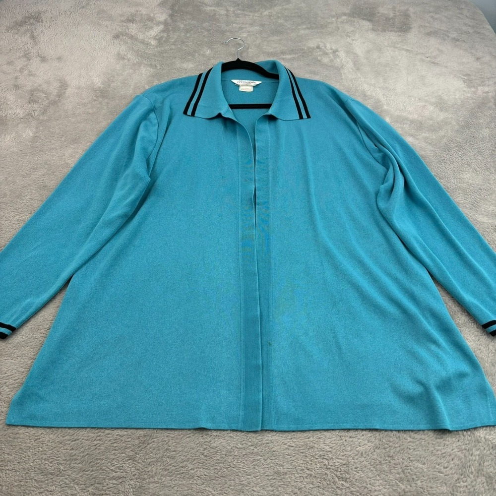 Misook Cardigan Sweater Womens 1X Blue Contrast Collar Vibrant Office Capsule